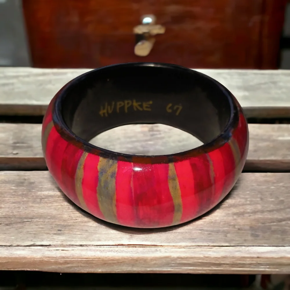 Rare Authentic Artisan Glen HUPPKE signed Cypress Wood Bangle Bracelet - Picture 5 of 5